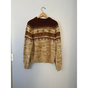 Vintage Brown Fair Isle Sweater, Size Large, National Shirt Shops Sweater, Brown